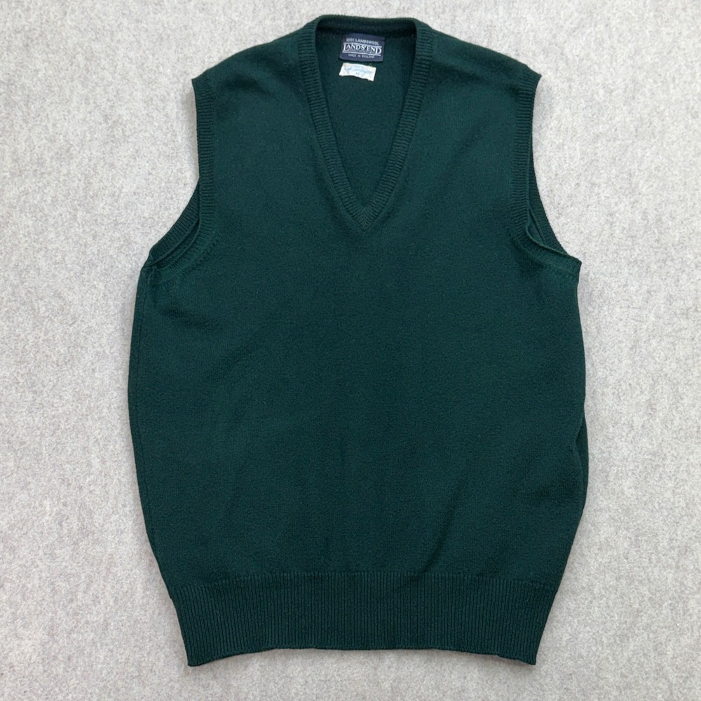 Vintage Lands End Sweater Vest Mens M Green Preppy Dark Academic Grandpacore